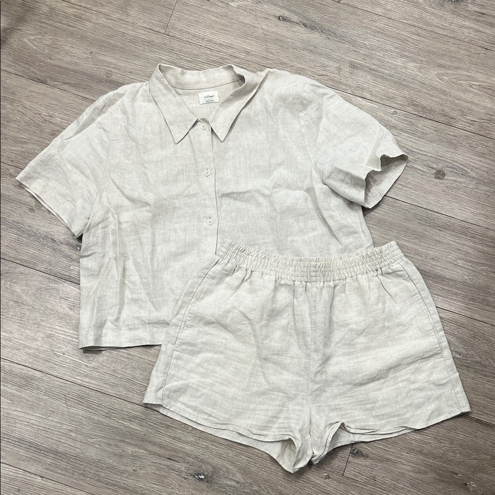 Aritzia linen button up and short set